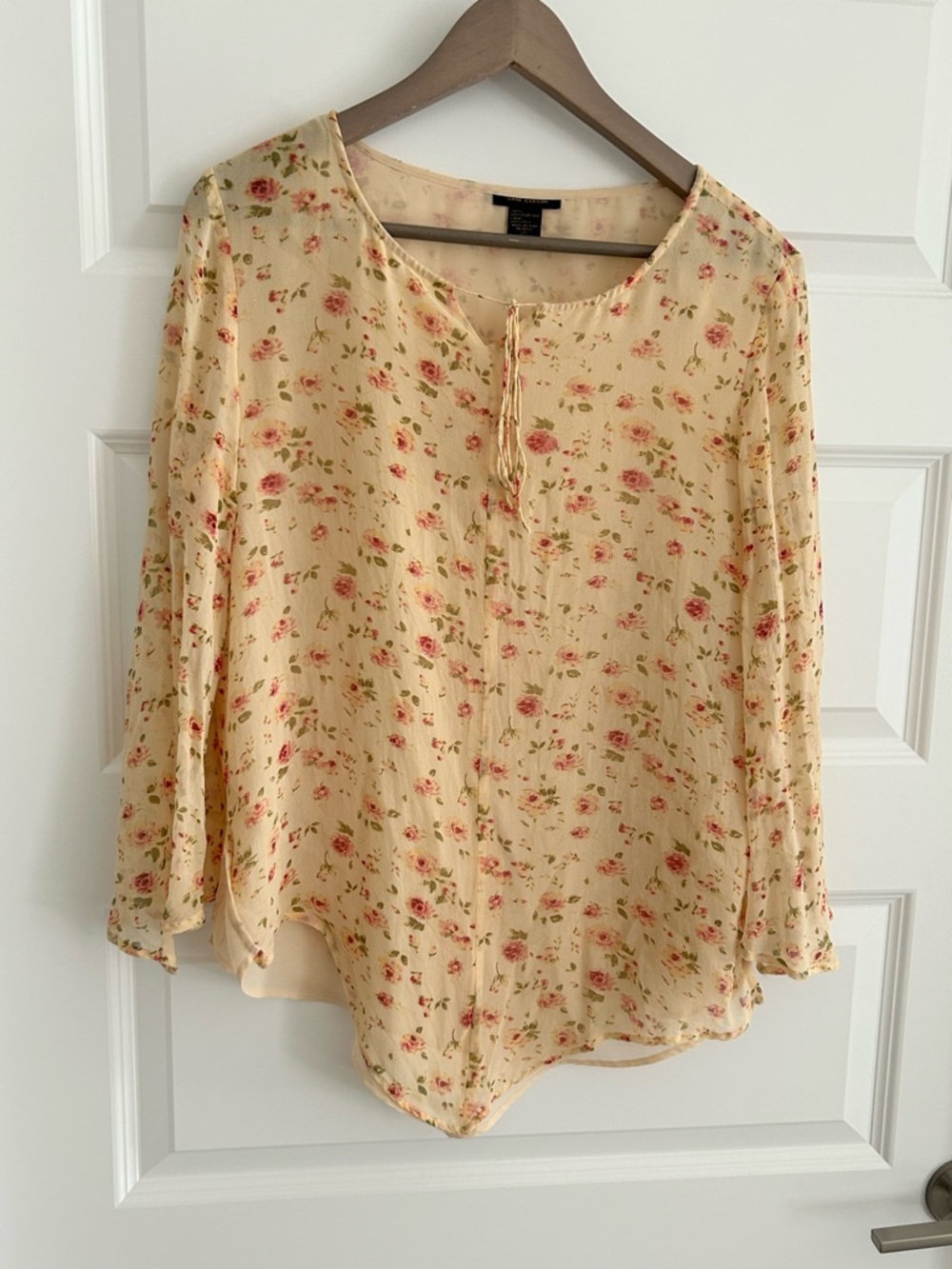 Anne Carson Silk Floral Blouse Yellow Pink Size L - Picture 2 of 13